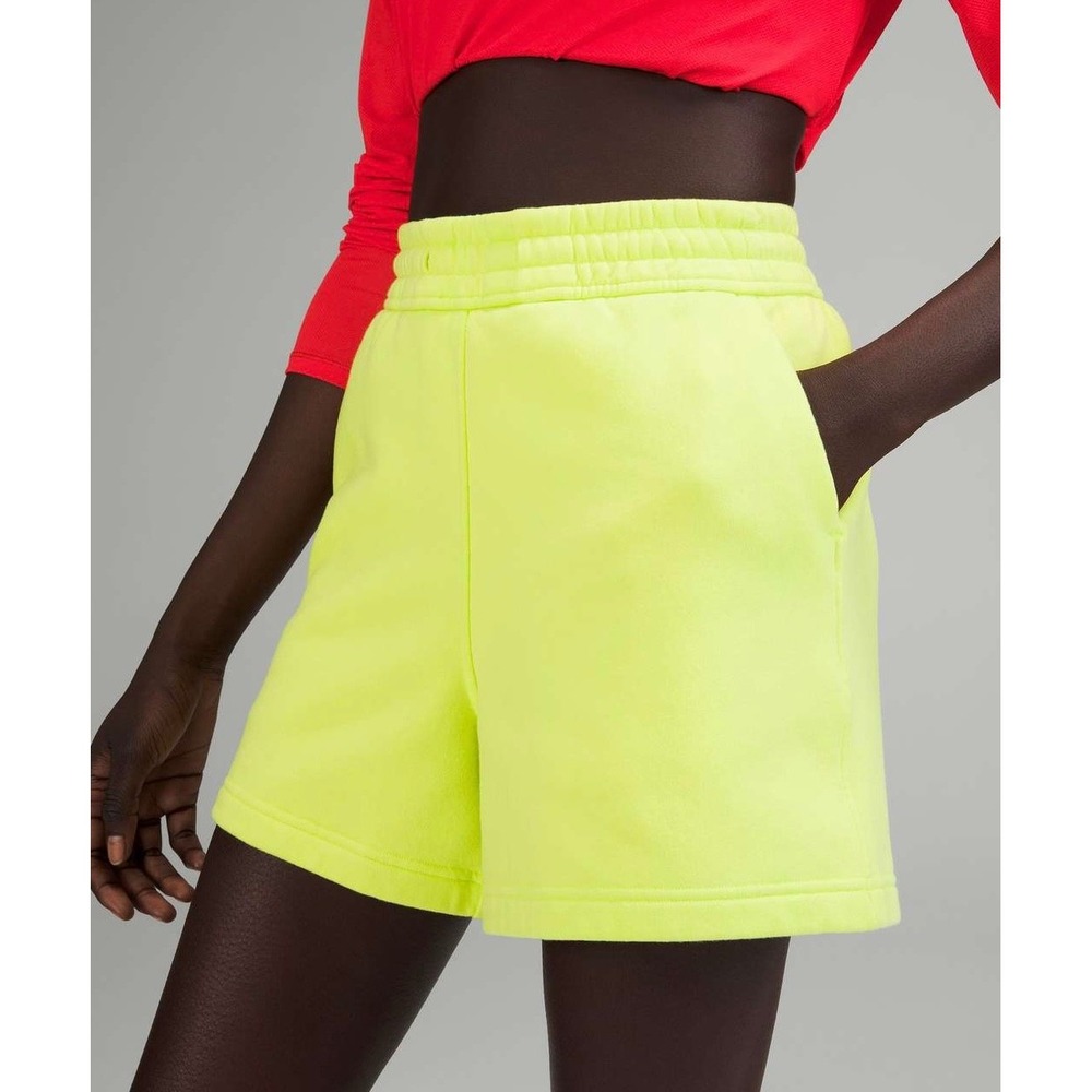 LULULEMON Loungeful High Rise Shorts 4" Womens 10 Electric Lemon Drawstring